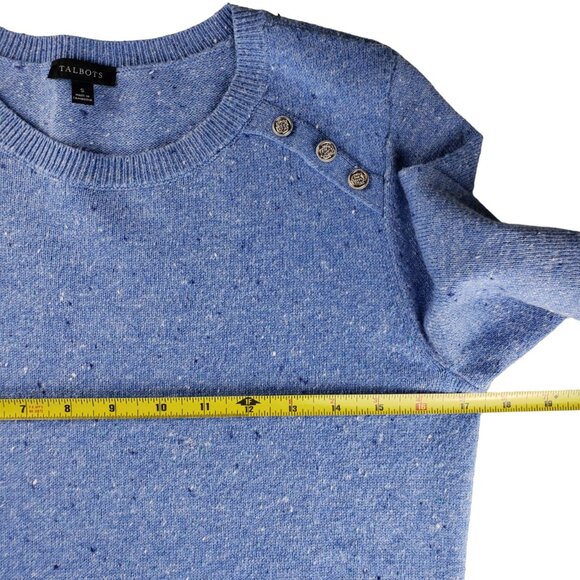 Talbots S Blue Speckled Kitty Tweed Shift Sweater Dress Button Accent, Like New - Picture 8 of 13